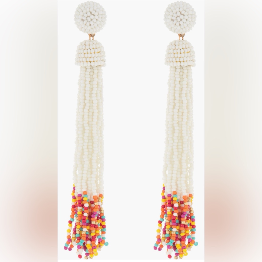 Tasha White Beaded Tassel Earrings With Multicolor Accents 25$